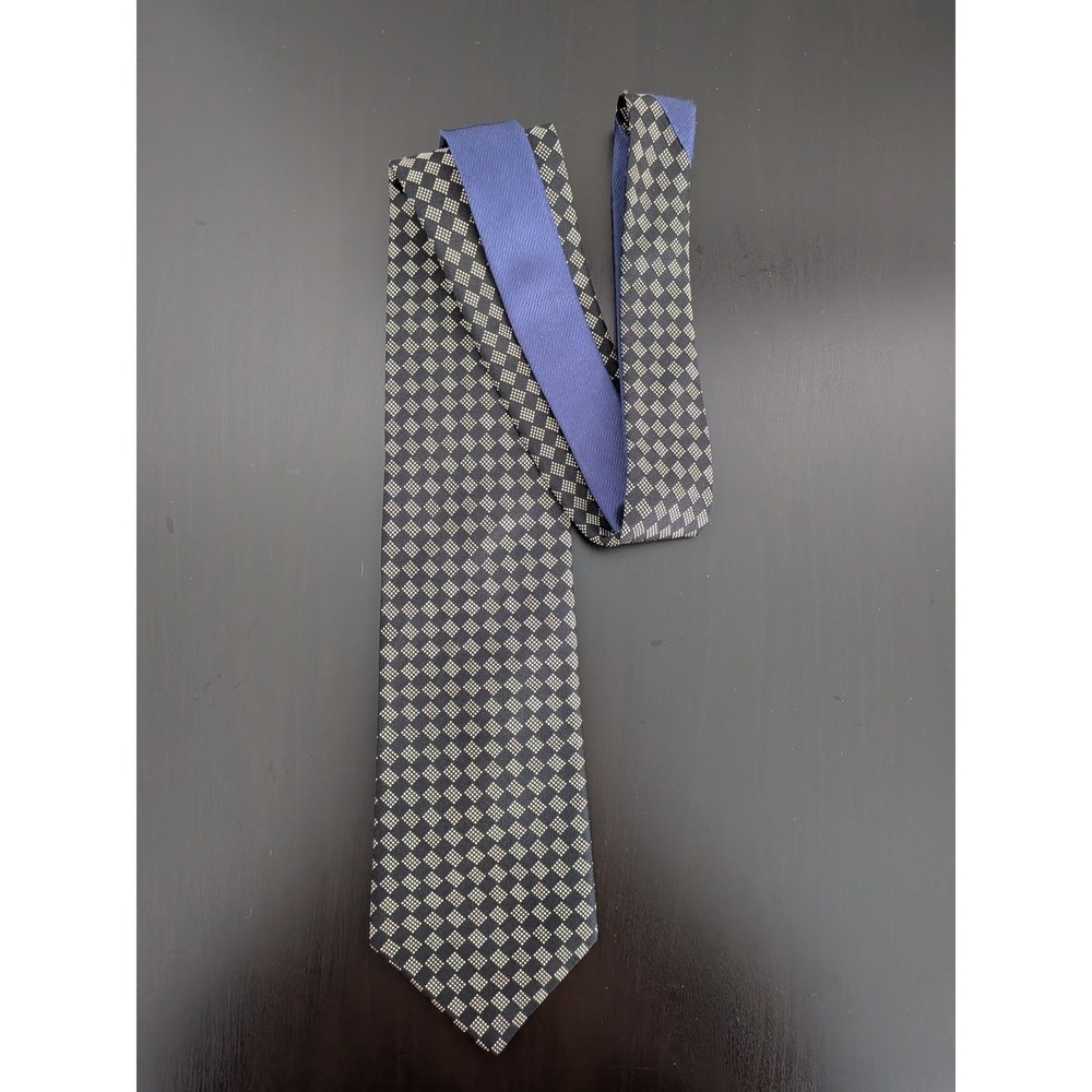 Tommy Hilfiger Toe Necktie Black Tan Checkered Silk USA Made Vintage